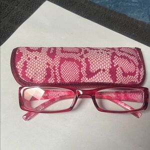 Foster Grant Hot Pink Patterned Glasses with Case +1.5